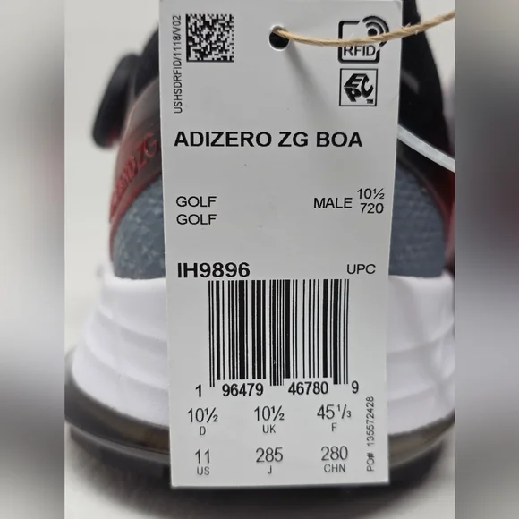 adidas Adizero ZG BOA Spikeless Golf Shoes White Red IH9896 Men's Size 11 New